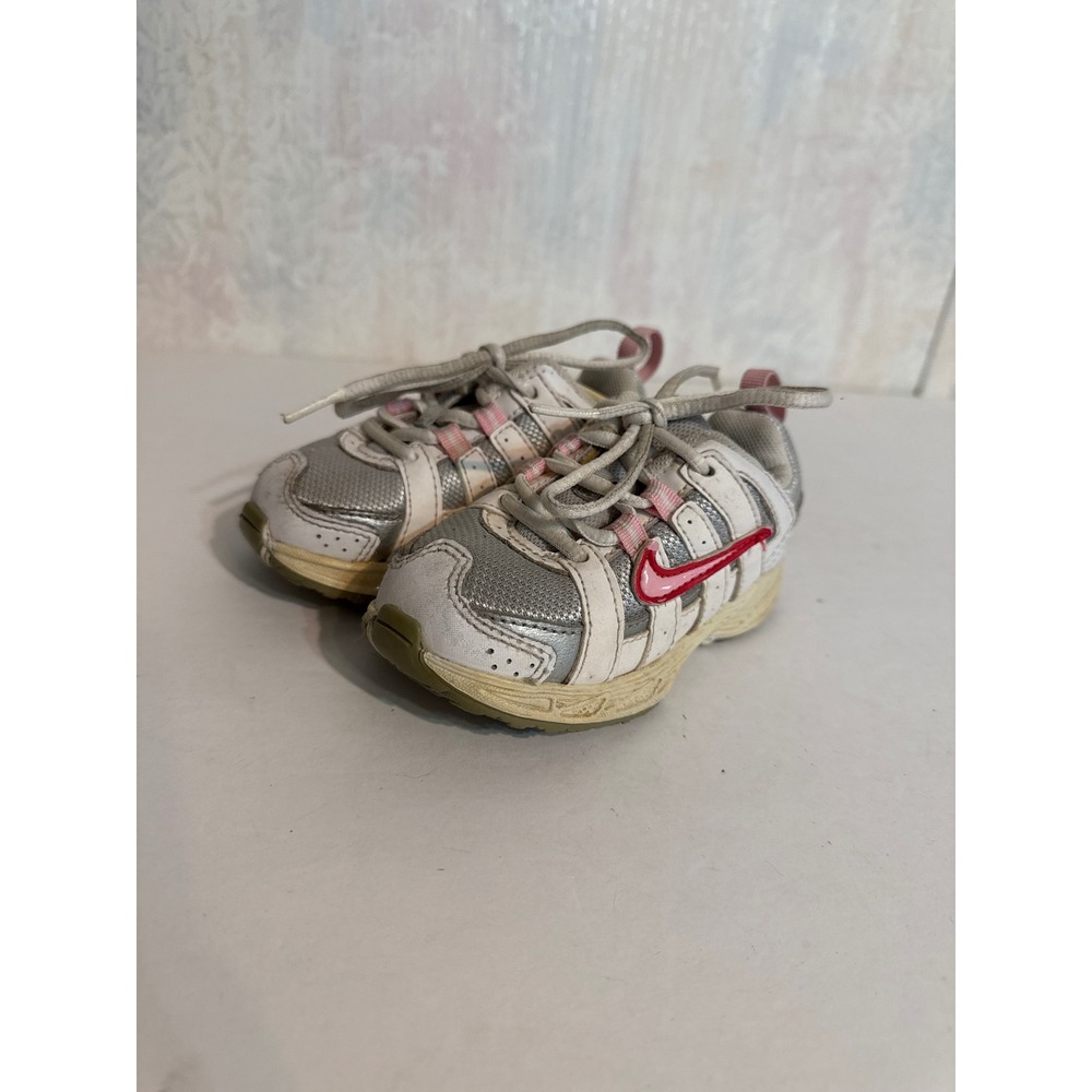 Nike Toddler Sneakers White Silver Pink Red Swoosh Low Top Athletic Shoes Sz 6